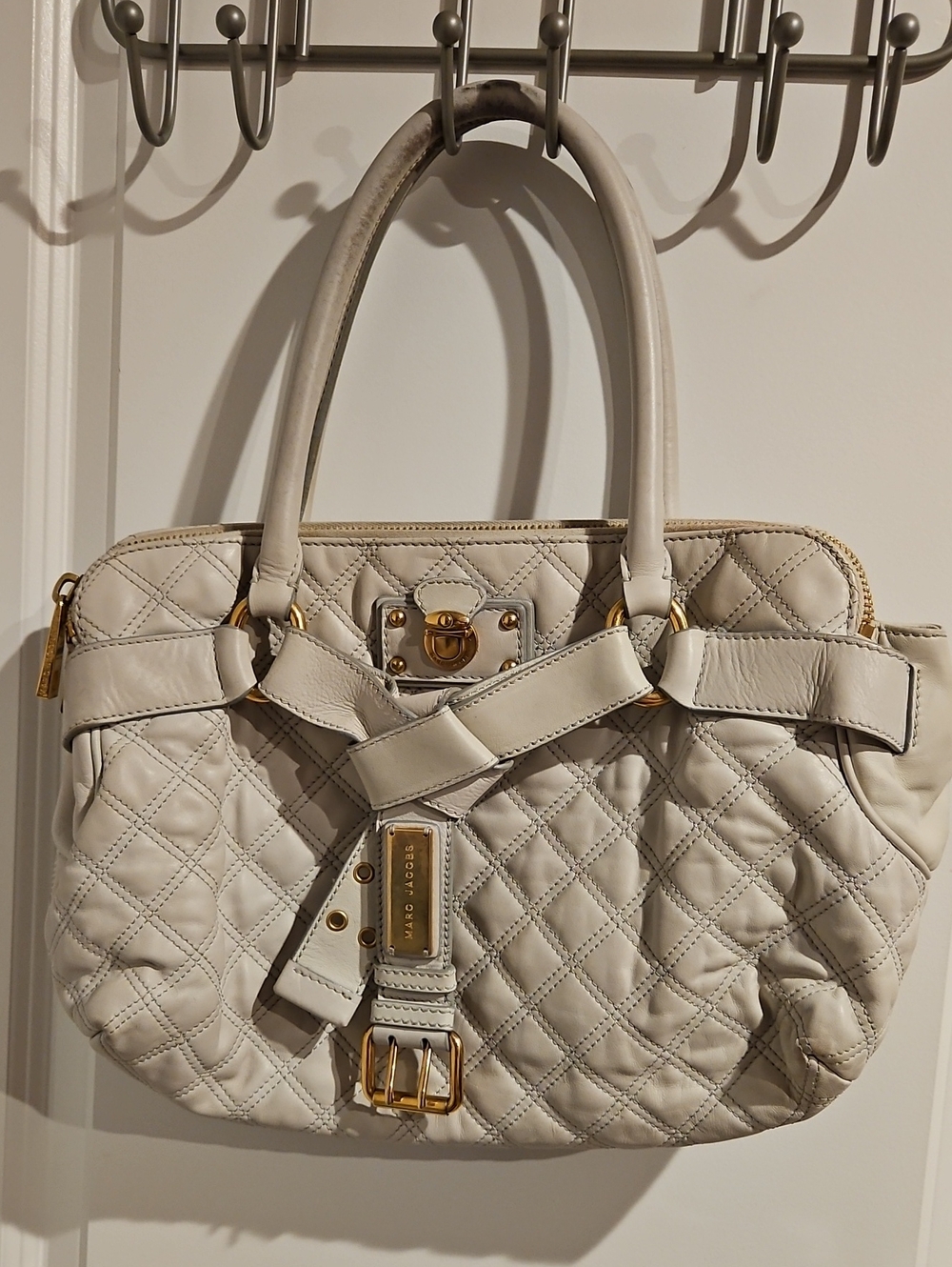 Marc Jacobs Quilted Cream Satchel with Gold Hardware